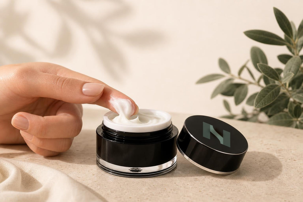 Bout du doigt prélevant la Crème contour des yeux Active dans le pot