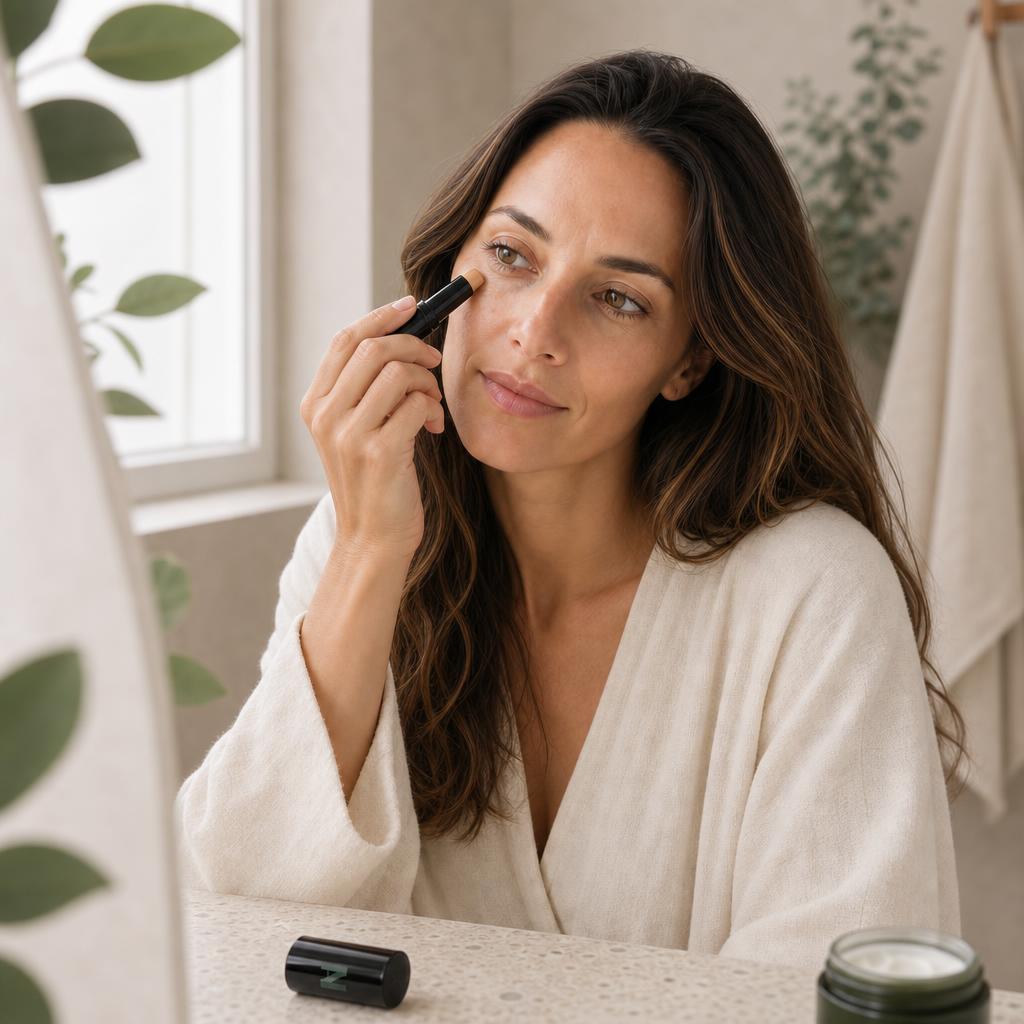 Femme glissant le Correcteur crème en bâton sous son œil