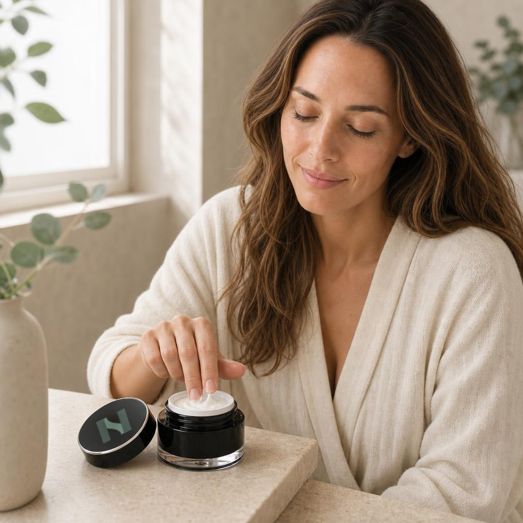 Annulaire prélevant une petite quantité de Crème contour des yeux Active