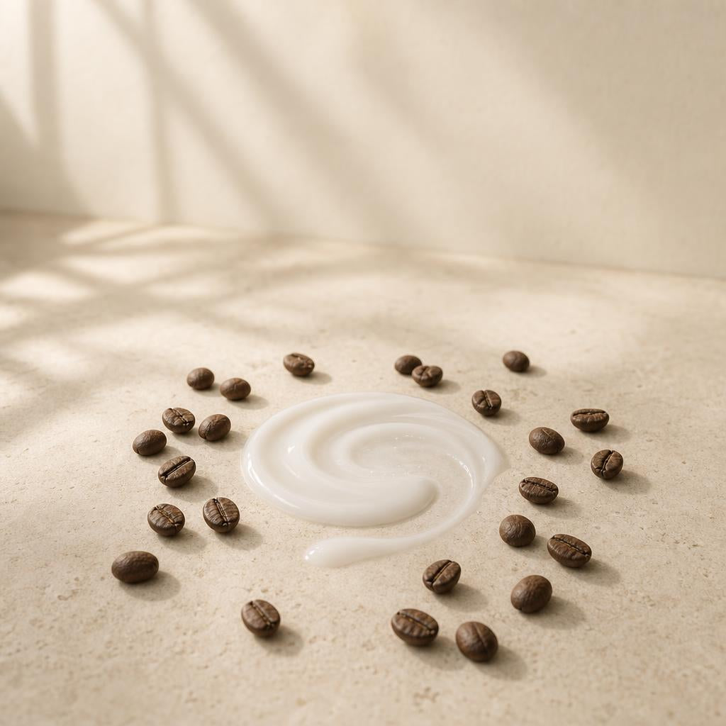Grains de café autour d'un tourbillon de sérum