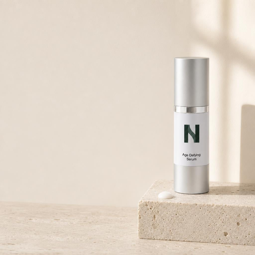 Sérum anti-âge sur un socle en travertin