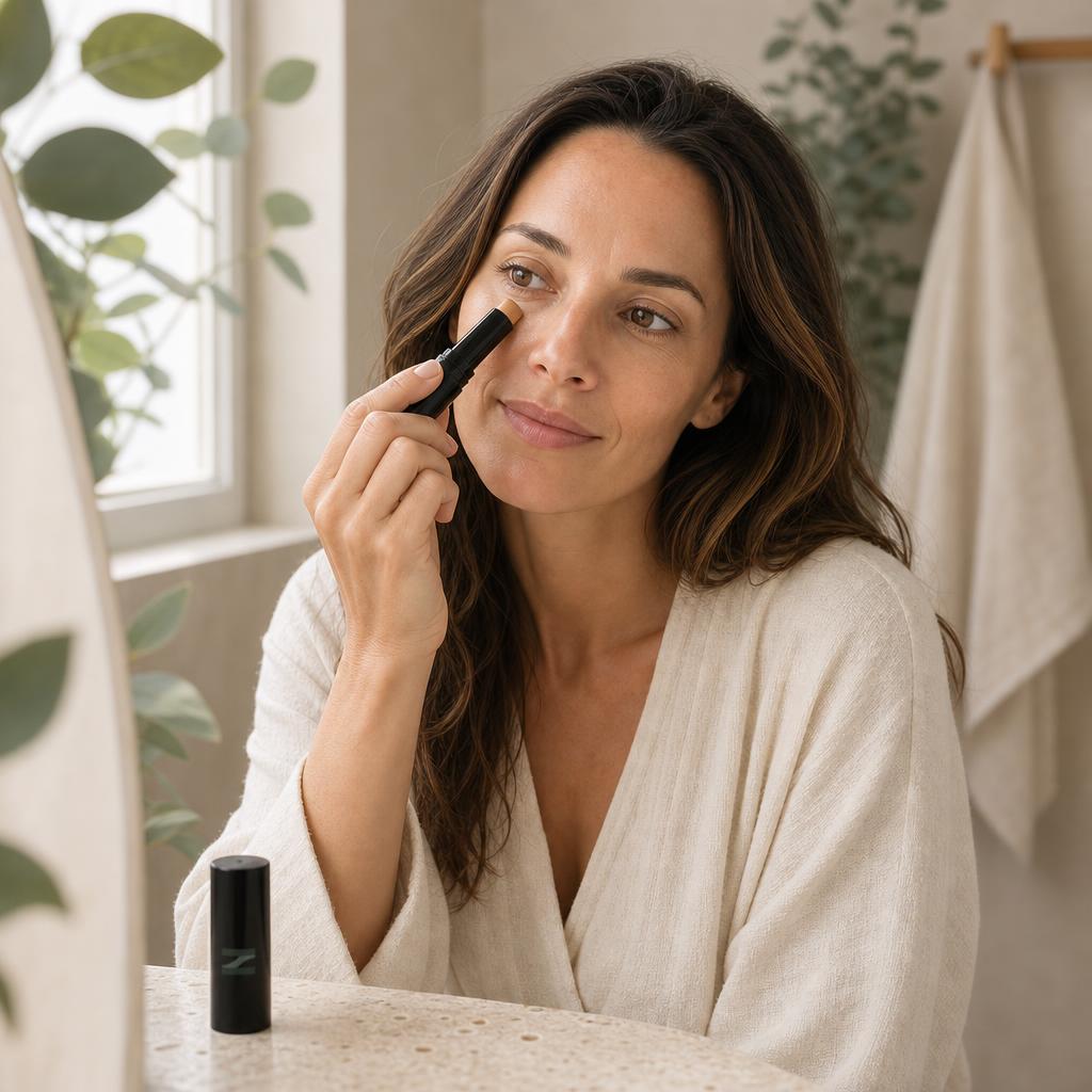 Woman applying the Creme Concealer Stick under her eye