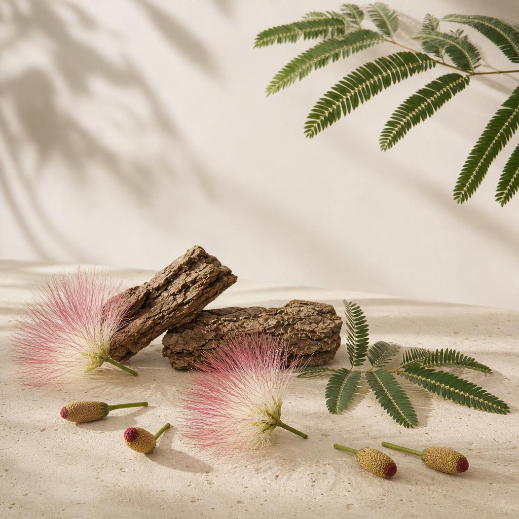 Persian silk tree bark and flowers with Spilanthes acmella flower buds