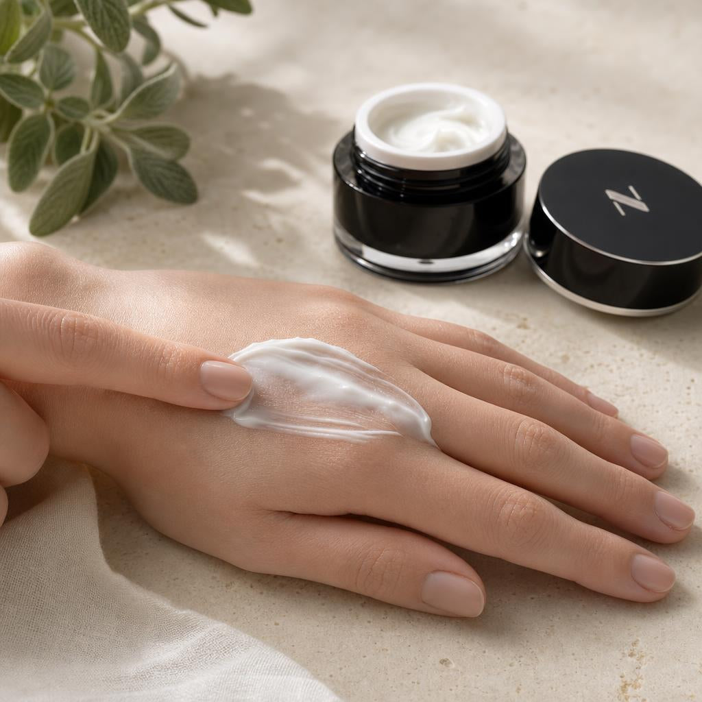Active Eye Cream texture swatched on the back of a hand