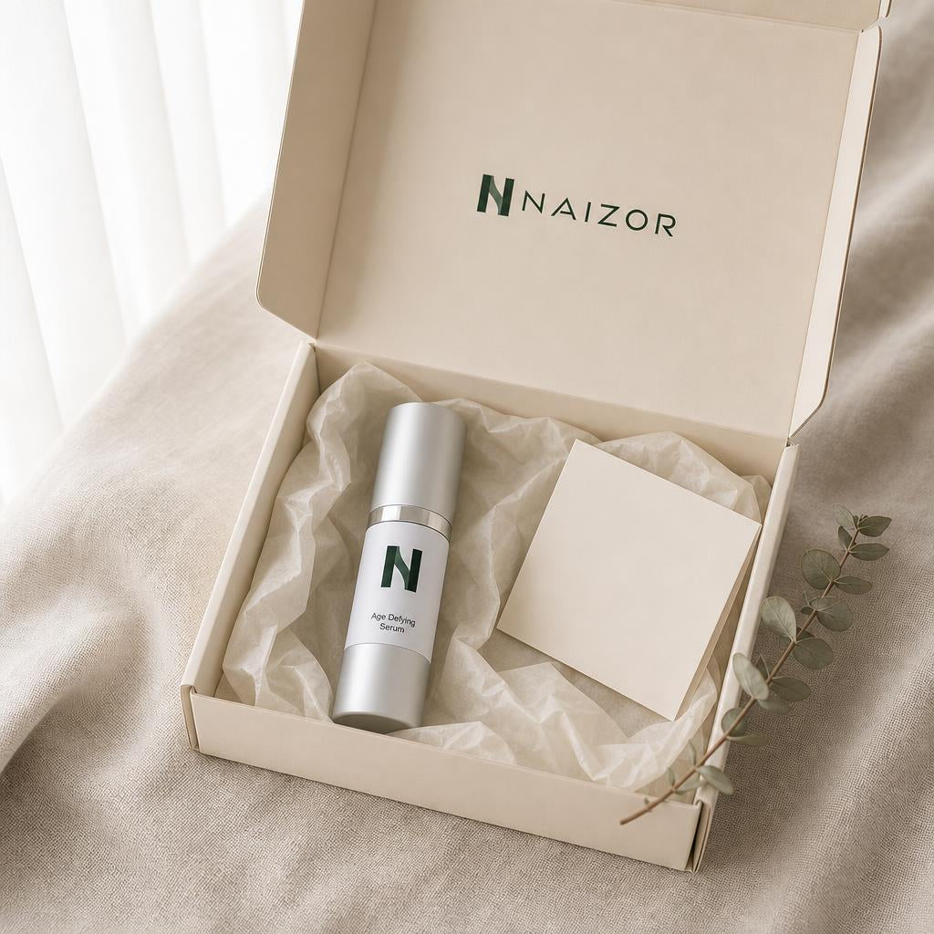 NAIZOR box opened to reveal Age Defying Serum